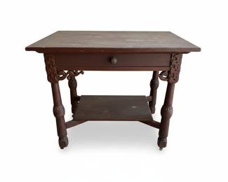 Victorian Walnut Side Table with Drawer and Barley Twist Legs