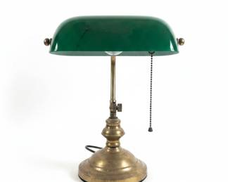 Vintage Emeralite Style Banker's Lamp with Green Glass Shade