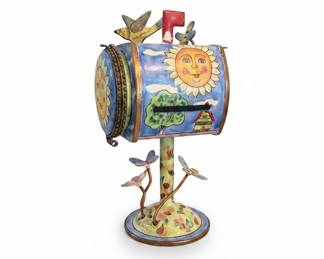 Kelvin Chen Enamel Hinged Box with Sun and Bird Motif