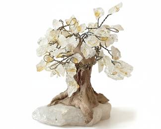 Clear Quartz Gemstone Tree Sculpture on Natural Quartz Base