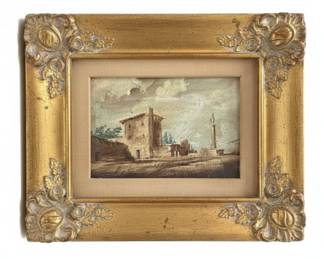 Ornate Gilt Frame with Italian Cityscape Miniature Painting