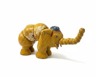 Vintage Yellow Elephant Figurine with Cracking Paint
