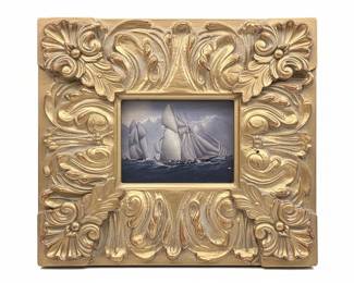 Ornate Gilt Frame with Sailing Ship Print