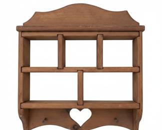 Wooden Wall Shelf with Heart Cutout and Pegs