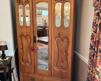 Antique Chippendale Style Armoire with Mirrored Doors