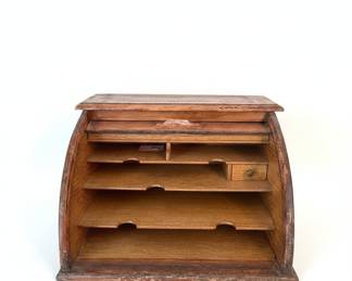 Antique Oak Roll-Top Desk Organizer