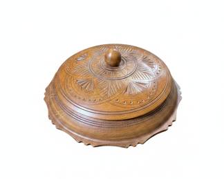 Hand-Carved Wooden Lidded Trinket Box