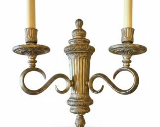 Brass Double Arm Sconce with Acanthus Leaf and Fluted Column Details