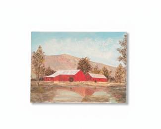 Barn Landscape Painting Signed "Jas. B. "