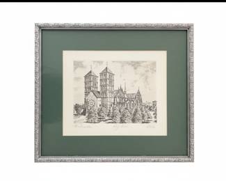 Etching of a Cathedral or Large Church by John Taylor Arms