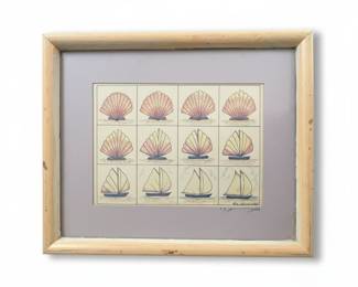 Watercolor Print of Sailboats and Scallop Shells by S.P. Halsey-Dunn