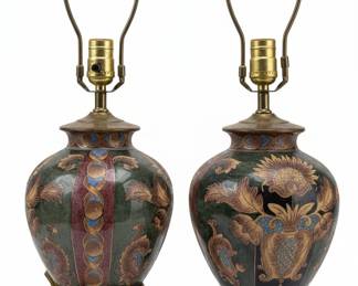 Pair of Vintage Asian-Inspired Ceramic Ginger Jar Table Lamps