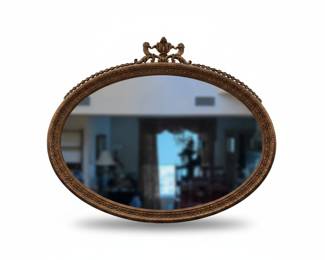 Antique Giltwood Oval Mirror with Shell Crest