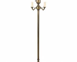 Vintage Brass Three-Light Torchiere Floor Lamp with Frosted Glass Shade