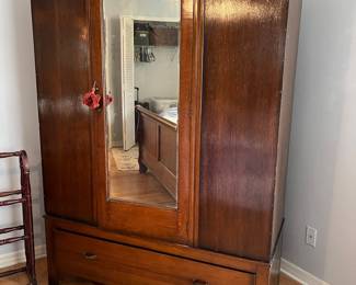 Antique Oak Wardrobe with Mirror and Drawers
