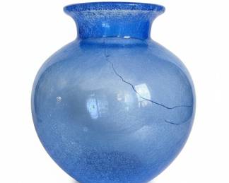 Large Cobalt Blue Blown Glass Vase with Crackle Finish
