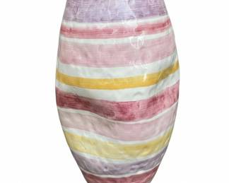 Hand-Painted Ceramic Vase with Pastel Striped Pattern