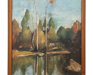 Landscape Painting with River and Trees