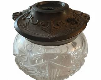 Victorian Cut Crystal Hair Receiver with Metal Lid
