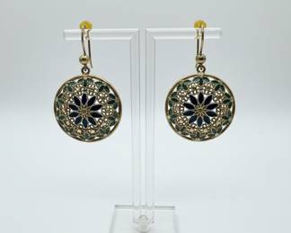 Victorian Filigree Enamel Floral Dangle Earrings