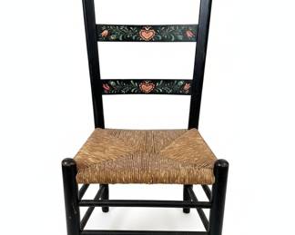 Hitchcock Style Hand-Painted Ladder-Back Chair with Rush Seat