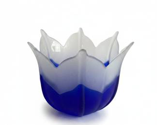 Frosted and Blue Glass Flower Shaped Bowl