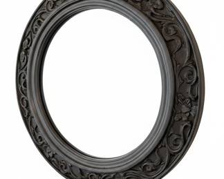 Ornate Oval Wall Mirror with Floral and Scrollwork Frame in Dark Bronze Finish