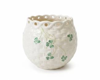 Belleek Ireland "Shamrock" Basket Weave Planter
