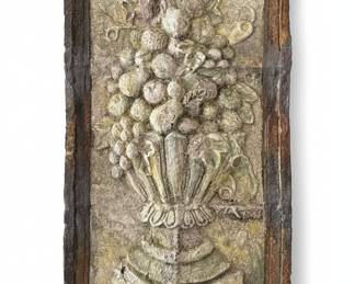 Vintage Cast Plaster Fruit Basket Relief Plaque