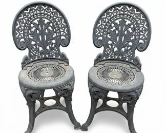 Plastic Garden Chairs with Acanthus Leaf and Sunburst Motifs