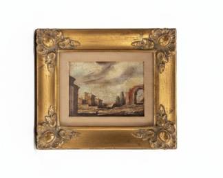 19th Century Cityscape Oil Painting in Giltwood Frame