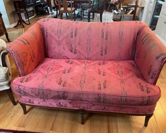 Victorian Style Damask Upholstered Settee