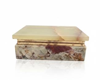 Vintage Italian Onyx and Marble Jewelry Box with Gilt Metal Accents
