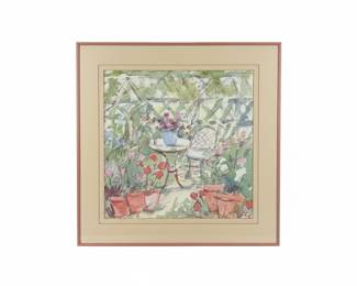 Watercolor Garden Scene Painting