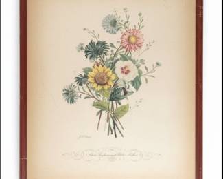 Botanical Print - Asters, Sunflower and White Mallow by J. L. Prevost