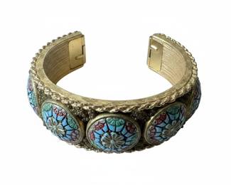 Vintage Italian Micro Mosaic Watch Bracelet with Elgin "Midas Touch" Movement