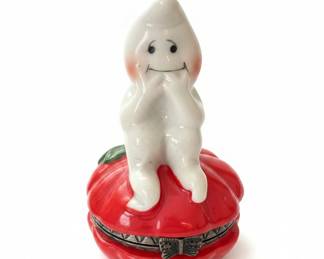 Ceramic Ghost Figural Trinket Box on Pumpkin