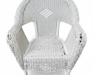 Vintage White Wicker Armchair with Fan Back Detail