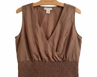 Banana Republic Women's Smocked Waist Silk Blouse - Bronze