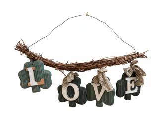 Wooden "LOVE" Wall Hanging with Shamrock Accents