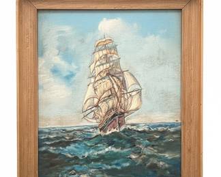 Vintage Oil Painting of Tall Ships