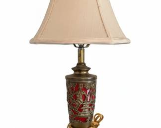 Vintage Red Glass Chinoiserie Table Lamp