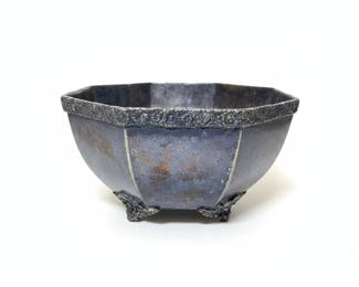 Octagonal Silver Plated Bowl with Floral Rim
