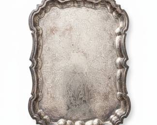 Ornate Silver-Plated Serving Tray with Handles by Sheridan