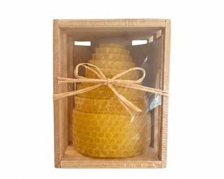 Honeycomb Beeswax Candle in Wooden Crate