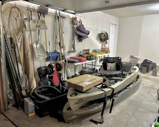 Outdoor activities and collection focuses on precision work and shop organization, featuring a Dremel rotary tool in its original hard case and an array of professional-grade adhesives. The inventory includes heavy-duty Gorilla and Scotch brands of tape, various fastener organizers filled with specialized screws and anchors, and high-capacity ratchet tie-down straps for hauling. It represents a well-stocked supply of the essential "consumables" and small power tools required for home maintenance.