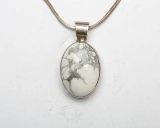 SUE CHM Sterling Silver White Buffalo Style Stone Pendant Necklace 23in