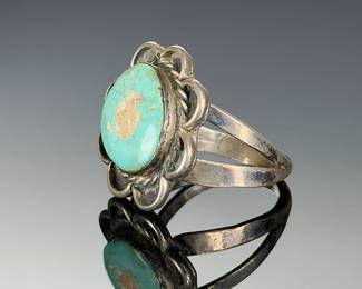 Navajo Turquoise Silver Ring Vintage Native American Jewelry Size 9.5