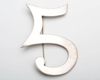 Exquisite Vintage Mexican Sterling Silver '5' Brooch Pin - TD-53, 925