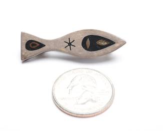 Vintage Mexican Taxco Sterling Silver Fish Brooch Pin EAC 925 Modernist